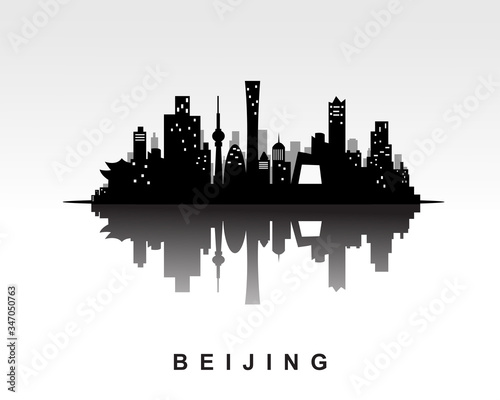 Beijing city skyline black silhouette background, vector illustration