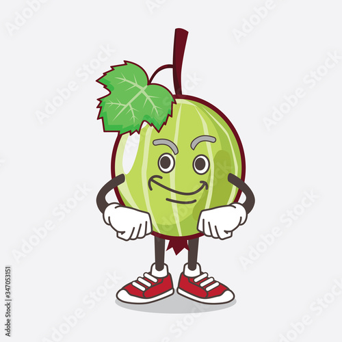 Gooseberry Fruit cartoon mascot character with smirking face