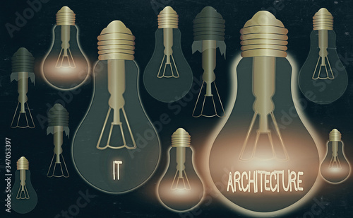 Writing note showing It Architecture. Business concept for Architecture is applied to the process of overall structure