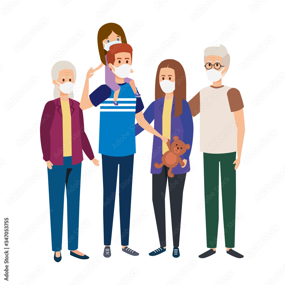 cute group family using face mask vector illustration design cute group family using face mask vector illustration design