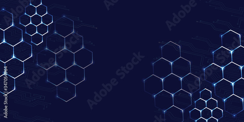 Hexagonal technology, molecule, genetic, chemical compounds abstract vector background. Abstract geometric background with connected lines