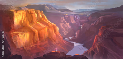 A digital illustration of the out-breathing grand canyon with colourful brushstroke technique.