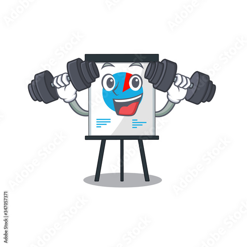 Mascot design of smiling Fitness exercise corona graph lift up barbells