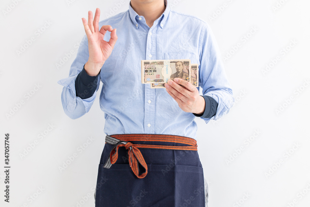 飲食店で働く人が200万円お金を持ってOKマーク money 給付金 助成金 借金 飲食店で働く人が200万円お金を持ってOKマーク money 給付金 助成金 借金