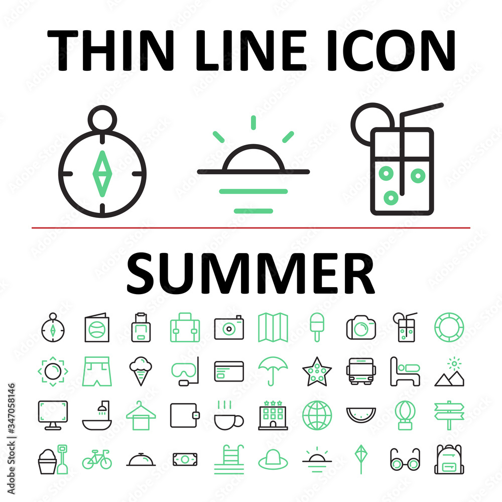 Vector illustration of thin linear icon set summer , suitable for website, mobile apps, business, travel, holiday and more.With editable stroke 48x48 pixel perfect on white background Vector illustration of thin linear icon set summer , suitable for website, mobile apps, business, travel, holiday and more.With editable stroke 48x48 pixel perfect on white background
