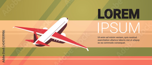 airport with parked airplane at taxiway coronavirus pandemic quarantine covid-19 concept empty no people terminal horizontal copy space vector illustration
