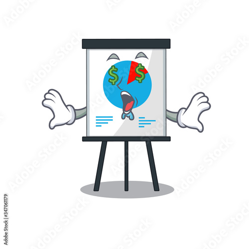 Rich cartoon character design of corona graph with money eyes