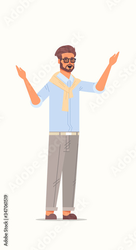 businessman shrugging shoulders business man showing helpless question gesture emotions body language concept male cartoon character standing pose full length vertical vector illustration