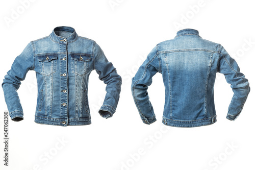 insulated denim jacket on a white background, blue jeans