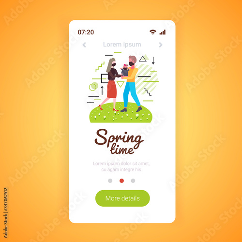 parents walking with baby toddler family wearing masks to prevent coronavirus pandemic covid-19 quarantine concept smartphone screen mobile app copy space full length vector illustration