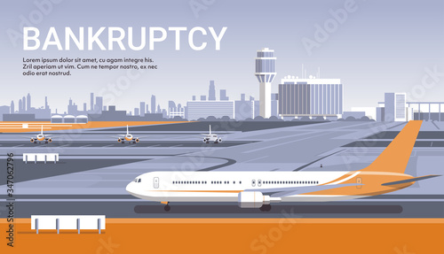airport with parked airplanes coronavirus pandemic quarantine covid-19 concept empty no people terminal horizontal copy space vector illustration