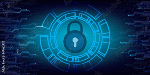 Key lock security system abstract technology Dark blue background