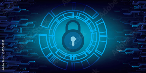 Key lock security system abstract technology Dark blue background