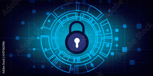 Key lock security system abstract technology Dark blue background