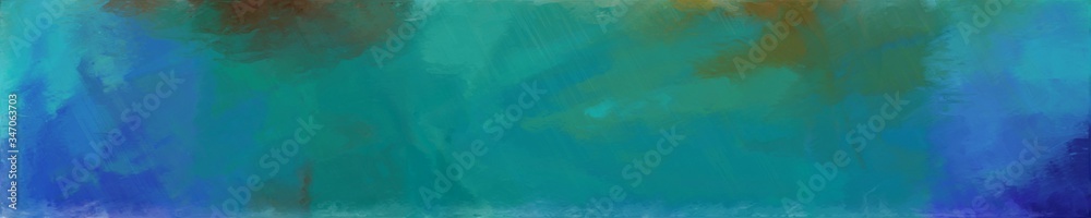 abstract graphic element with long wide horizontal background with teal blue, dark olive green and steel blue colors