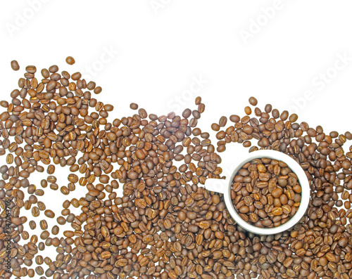 coffee beans on cup. isolated on a white background