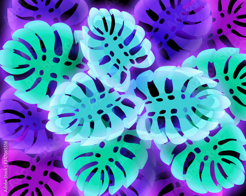 Summer Tropic trendy neon tropical leaves exotical plants palm jungle leaf