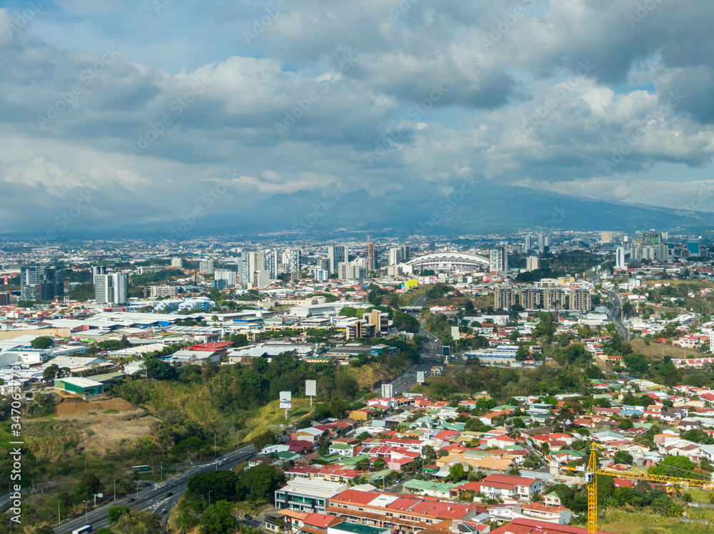 Naklejka premium Impressive aerial view road 27 toll in the city of San Jose Costa Rica