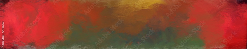 abstract natural long wide horizontal graphic background with sienna, dark olive green and crimson colors