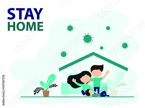 Family Stay at home stop coronavirus (covid-19). Prevention Transmission From Virus. family smiling and staying together. Health care concept