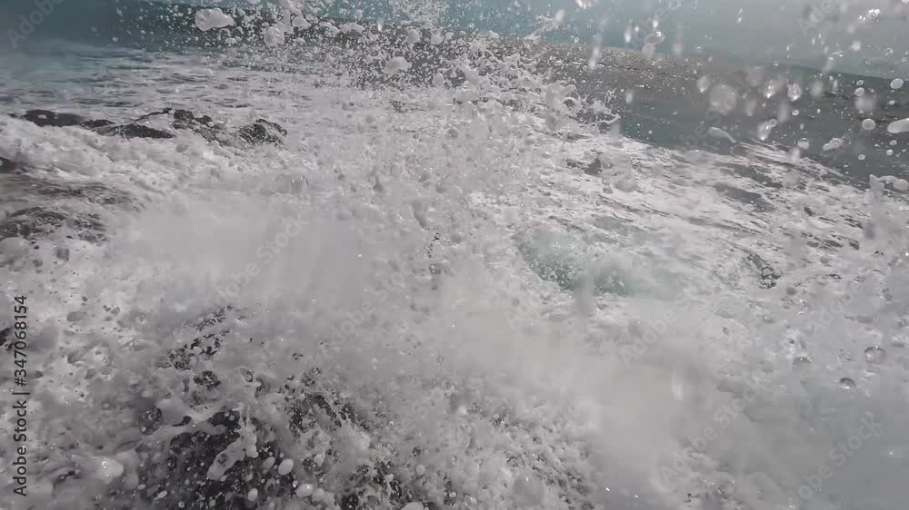 person walking towards a water blow on a cleavage with a sea view and first-person person walking towards a water blow on a cleavage with a sea view and first-person