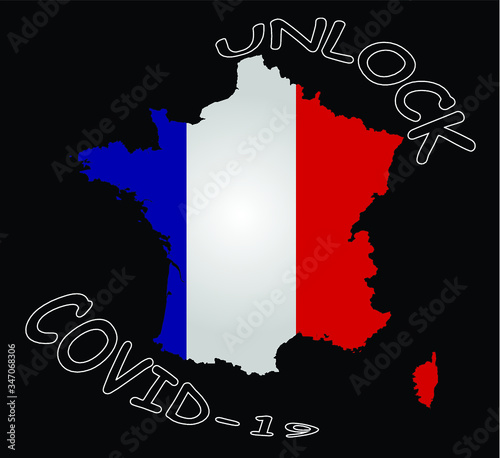 Representation of the French Republic unlocking social restrictions enforced by the worldwide pandemic isolated on black background 