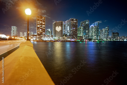 Miami City Skyline viewed from Biscayne Bay. Miami, Florida, USA downtown skyline. Miami Skyline Panorama after sunset. © Volodymyr