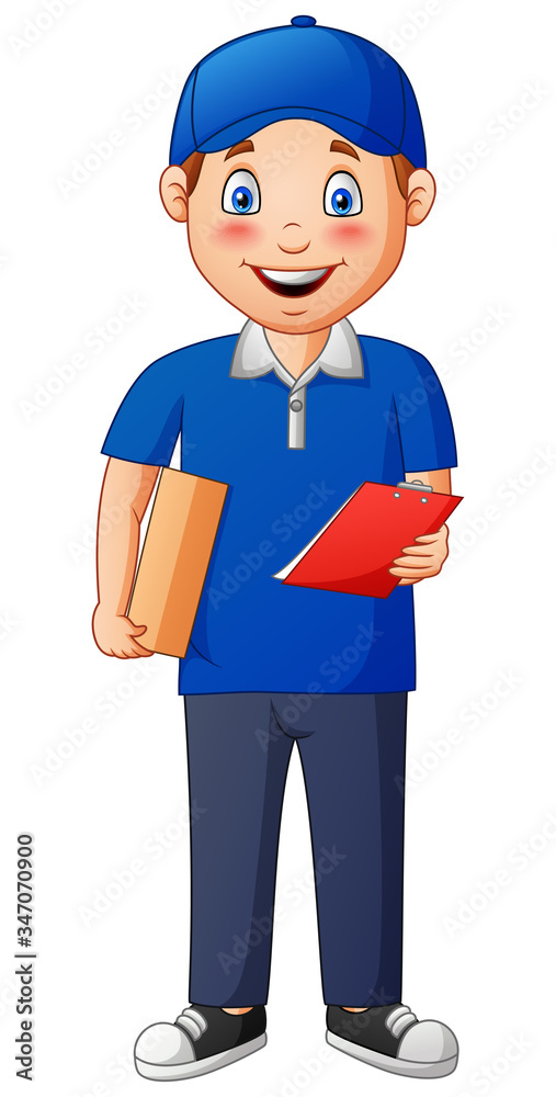 Delivery courier man isolated white background. Vector illustration