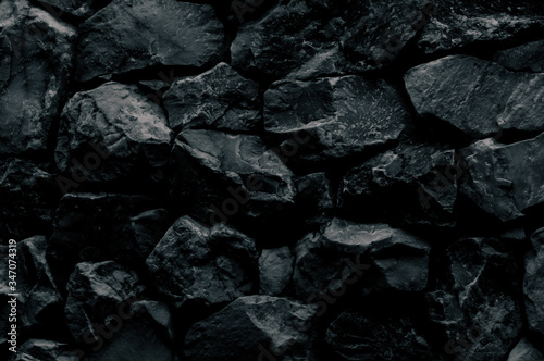 Natural fire ashes with dark grey black coals texture. It is a flammable black hard rock.  Space for text. © NaPUN