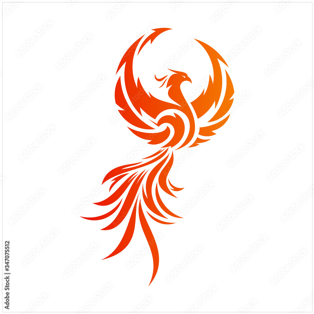 Fototapeta premium Flying Phoenix Fire Bird abstract Logo design vector template. Dove Eagle Logotype concept icon