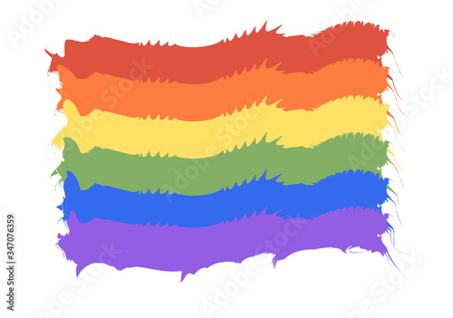 six curves and uneven stripes of red  orange  yellow  green  blue and violet form the flag of the LGBT community on a white background