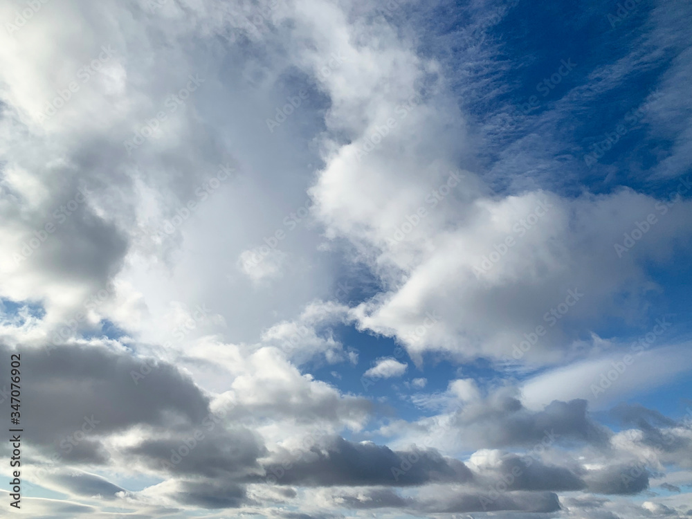 Clouds in the sky, mostly Cumulus. Natural background