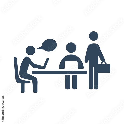 Group of business people working in office and talking. Flat icon design.