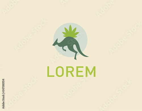 Creative logo icon of a kangaroo and cannabis leaf.