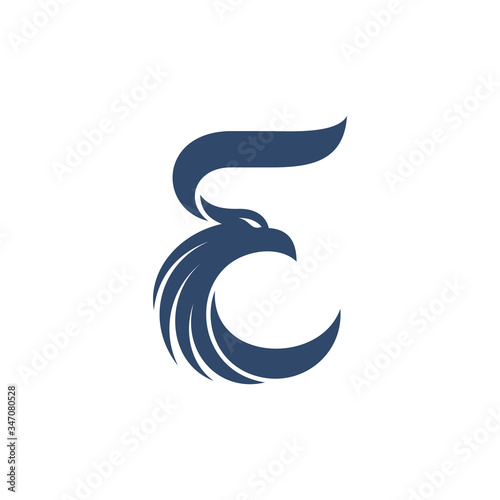 Eagle letter E logo design, creative monogram combination bird logo vector