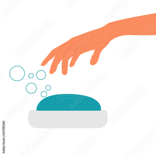 Vector illustration of daily human hygiene. Hand washing with soap. Virus protection