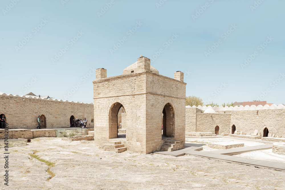 Ateshgah Fire Temple tower in Surakhani near Baku, Azerbaijan. Old Hindu and Zoroastrian place of worship.