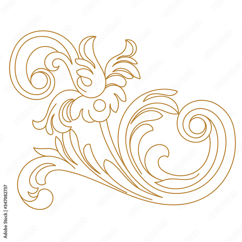Golden vintage baroque ornament, corner. Retro pattern antique style acanthus. Decorative design element filigree calligraphy vector