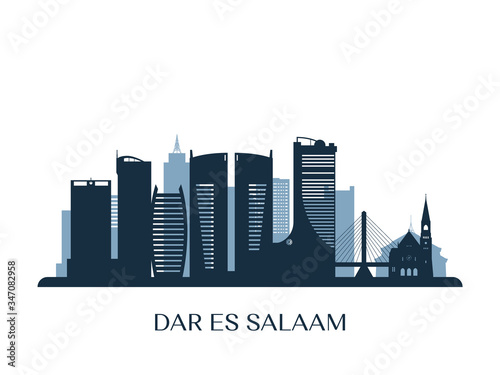 Dar es Salaam skyline, monochrome silhouette. Vector illustration. photo
