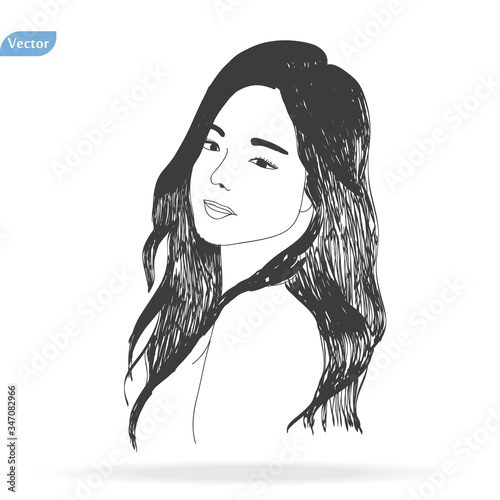 illustration of women long hair style icon, logo women face on white background, vector eps 10