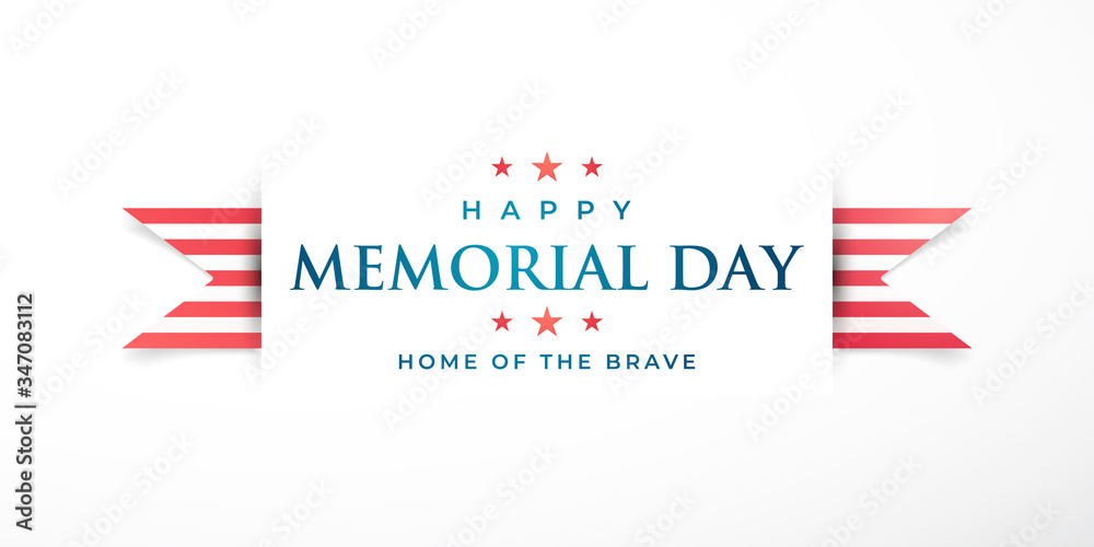 Memorial Day in United States. Home of the brave. Horizontal banner with striped ribbon and greeting text. Vector illustration. Memorial Day in United States. Home of the brave. Horizontal banner with striped ribbon and greeting text. Vector illustration.