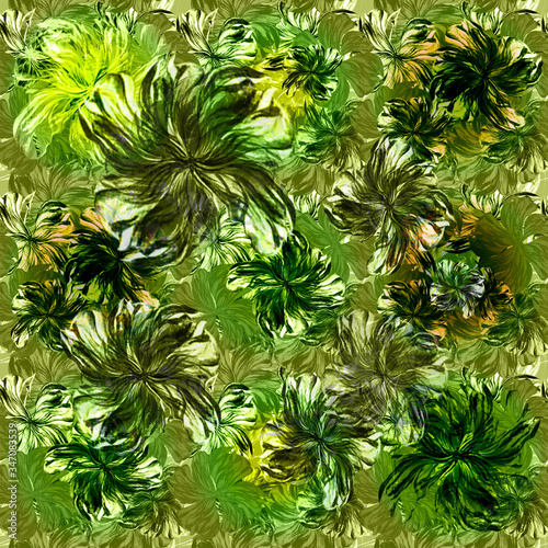 Fototapeta Naklejka Na Ścianę i Meble -  Seamless floral pattern. 
Lush green  abstract flowers. 