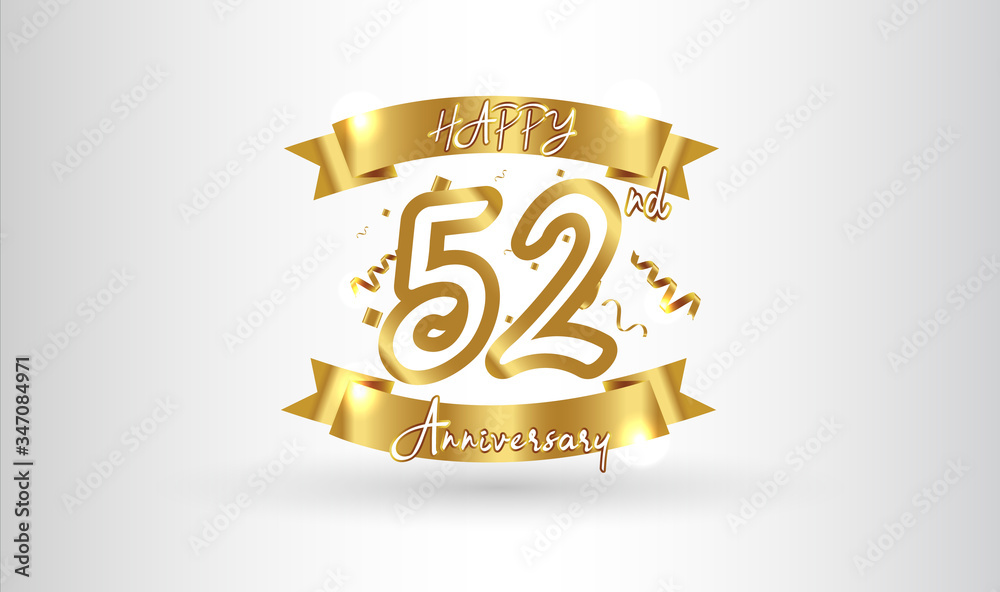 52nd Gold Lettering Anniversary celebration background. with the 52nd number in gold and ...