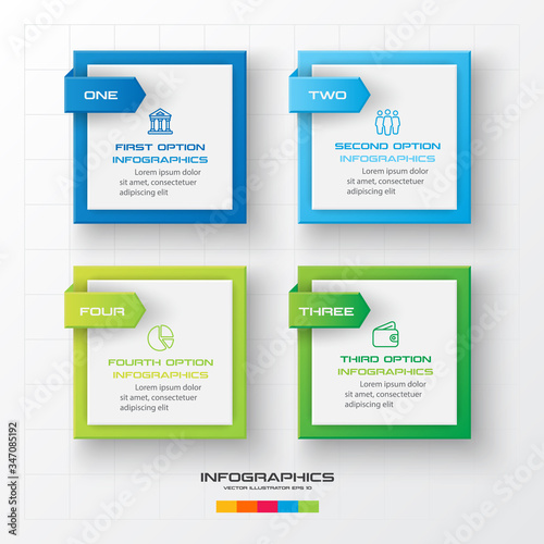 Business infographics template 4 steps with square,Element for design invitations,Vector illustration.