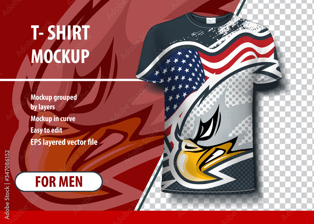 Dynamic eagle on the background of USA flag. Editable layout in Illustrator. Dynamic eagle on the background of USA flag. Editable layout in Illustrator.