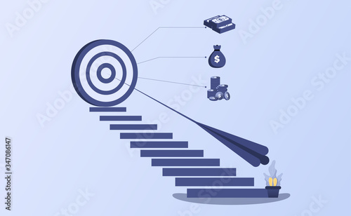 business concept. direction to success, Finance growth vision, winner victory achievement award and personal career development. vector illustration