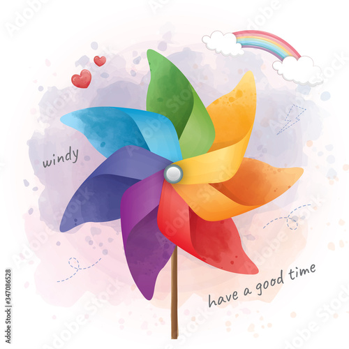 Close up colorful pinwheel on have a good time. photo