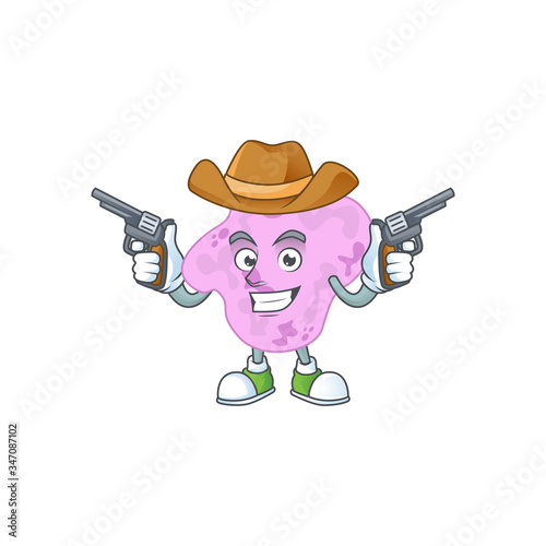 A cowboy cartoon character of tetracoccus holding guns