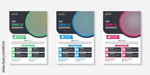 COVID-19 Coronavirus flyer design template set vector illustration