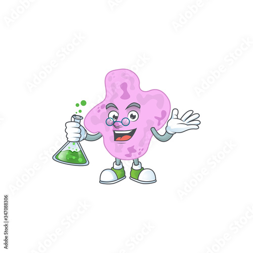 Tetracoccus genius Professor Cartoon character holding glass tube